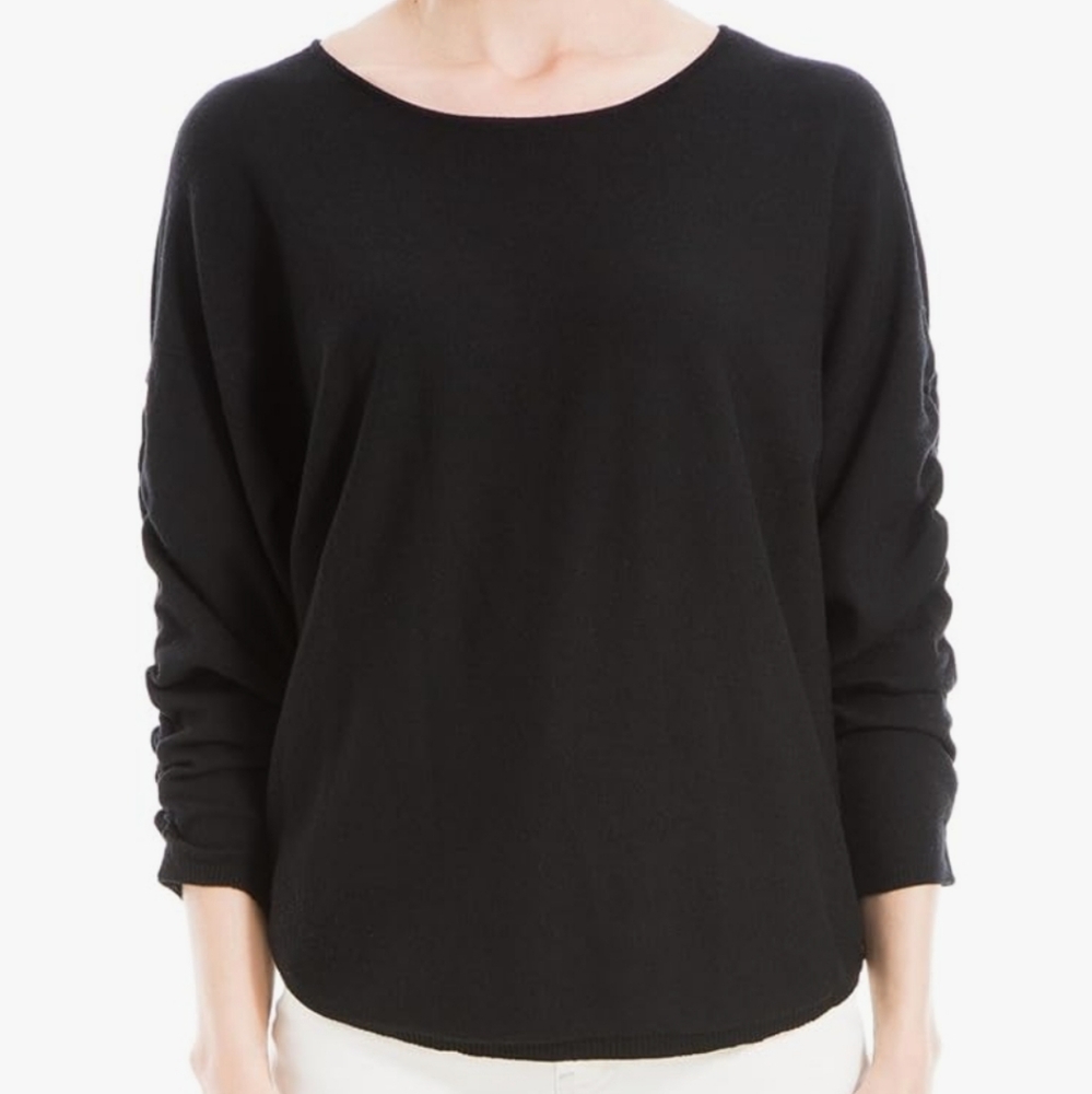 Max Studio London Dolman Sweater Ruched Sleeves blk sz small nwt